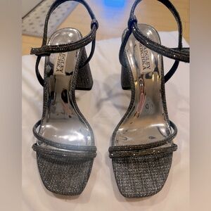 Badgley Mischka Rebekah Black Shimmer Block Heel Sandal